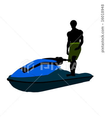 African American Male Jetskier Art Illustration Silhouette 16018948