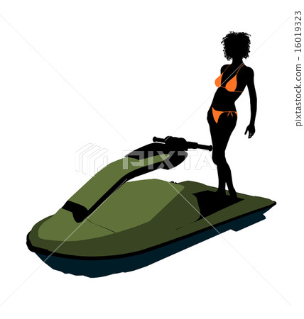African American Female Jetskier Art Illustration Silhouette 16019323