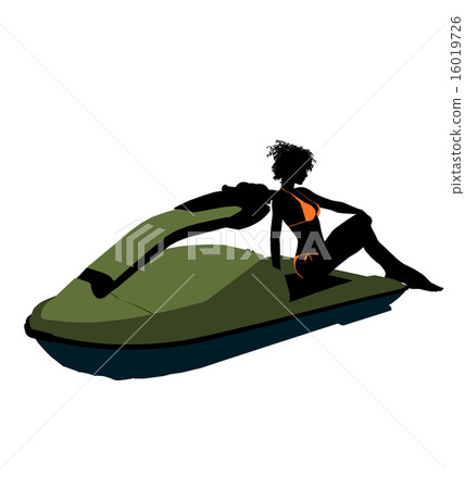 African American Female Jetskier Art Illustration Silhouette 16019726