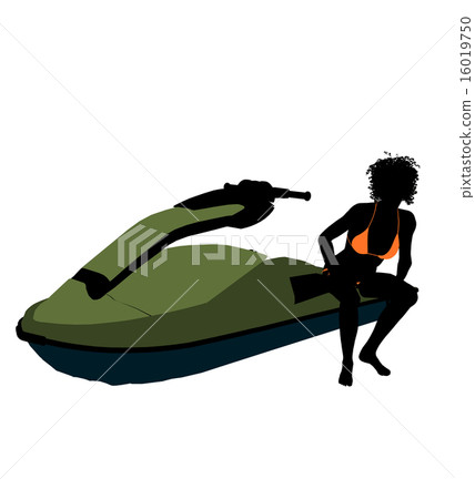 African American Female Jetskier Art Illustration Silhouette 16019750