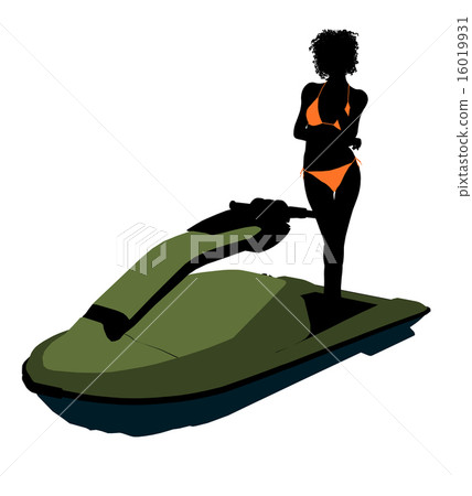 African American Female Jetskier Art Illustration Silhouette 16019931