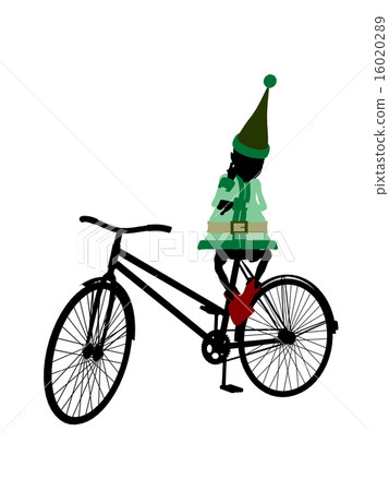 Christmas Elf With A Bycycle Silhouette Illustration 16020289