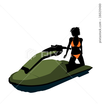 African American Female Jetskier Art Illustration Silhouette 16020480
