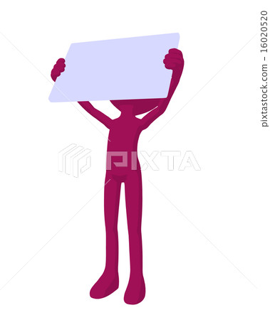 Cute Pink Silhouette Guy Holding a Blank Business Card 16020520