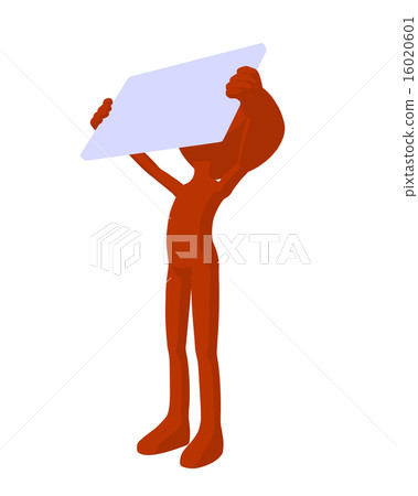 Cute Orange Silhouette Guy Holding a Blank Business Card 16020601