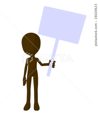 Cute Brown Silhouette Guy Holding A Blank Sign 16020623