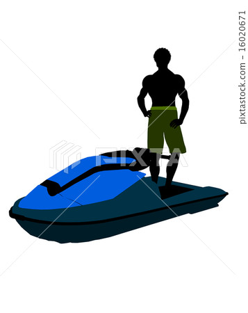 African American Male Jetskier Art Illustration Silhouette 16020671