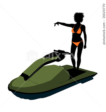 African American Female Jetskier Art Illustration Silhouette 16020770