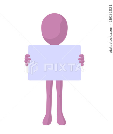 Cute Pink Silhouette Guy Holding a Blank Business Card 16021021