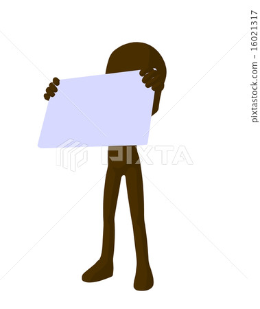 Cute Brown Silhouette Guy Holding a Blank Business Card 16021317