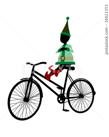 Christmas Elf With A Bycycle Silhouette Illustration 16021353