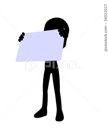 Cute black silhouette guy holding a blank business card 16022027