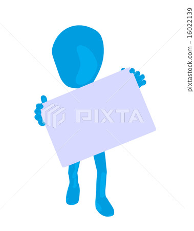 Cute Blue silhouette guy holding a blank business card Cute Blue silhouette guy holding a blank business card 16022139