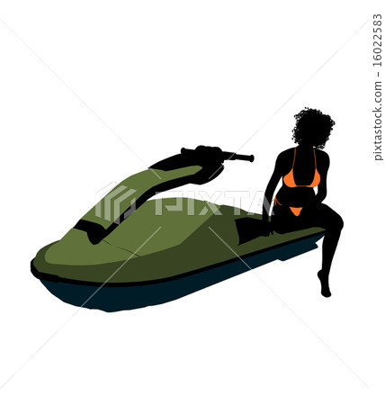 African American Female Jetskier Art Illustration Silhouette 16022583