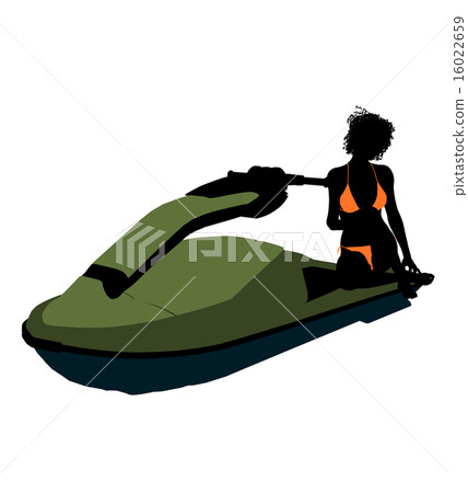 African American Female Jetskier Art Illustration Silhouette 16022659