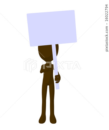Cute Brown Silhouette Guy Holding A Blank Sign 16022794