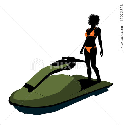 African American Female Jetskier Art Illustration Silhouette 16022868