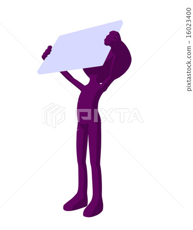 Cute Purple Silhouette Guy Holding a Blank Business Card 16023400