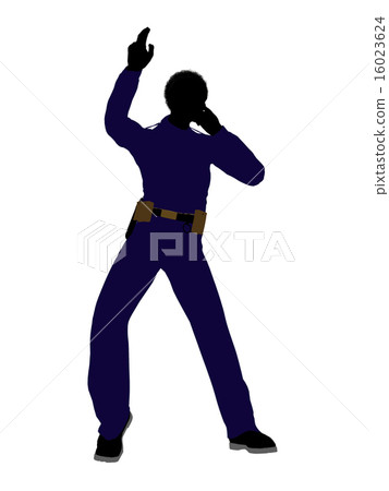 African American Male Police Officer Art Illustration Silhouette 16023624