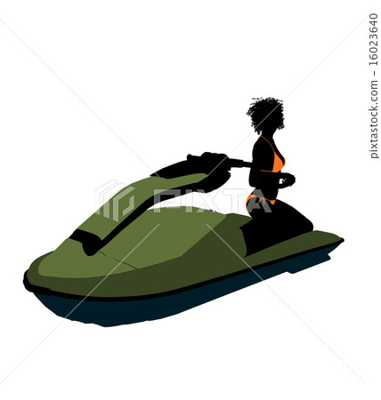 African American Female Jetskier Art Illustration Silhouette 16023640