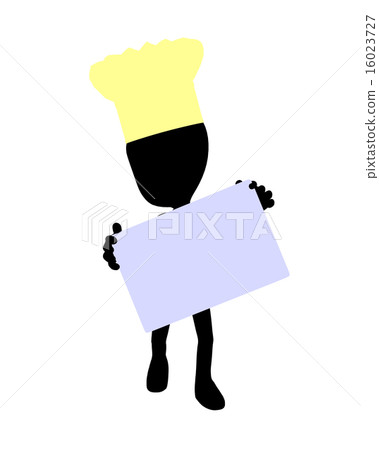 Cute Black Silhouette Chef Guy Holding a Blank Business Card 16023727