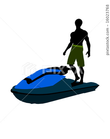 African American Male Jetskier Art Illustration Silhouette 16023768