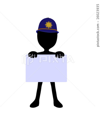 Cute Black Silhouette Police Guy Holding a Blank Business Card 16023935