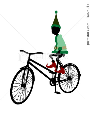 Christmas Elf With A Bycycle Silhouette Illustration 16024014