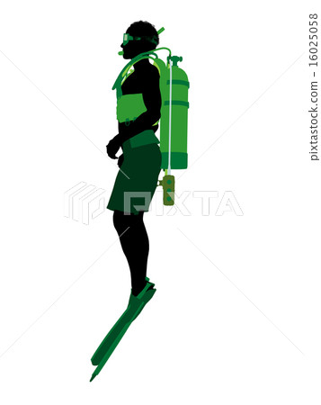 African American Male Scuba Diver Illustration Silhouette 16025058