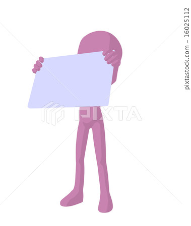Cute Pink Silhouette Guy Holding a Blank Business Card 16025112
