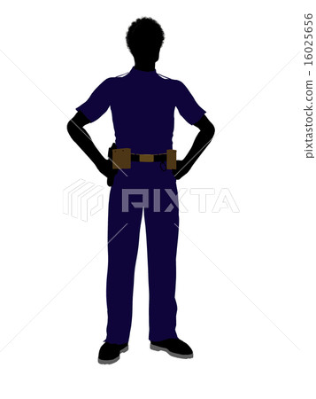African American Male Police Officer Art Illustration Silhouette 16025656