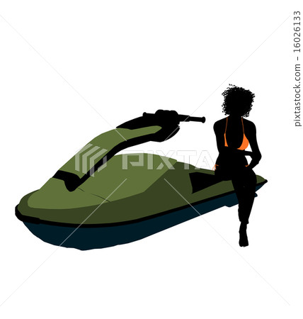African American Female Jetskier Art Illustration Silhouette 16026133