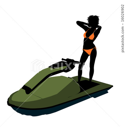 African American Female Jetskier Art Illustration Silhouette 16026902