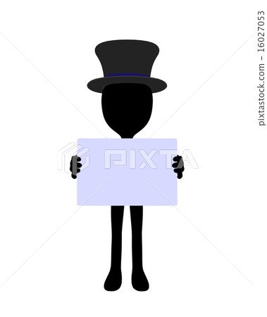 Cute Black Silhouette Top Hat Guy Holding a Blank Business Card Cute Black Silhouette Top Hat Guy Holding a Blank Business Card 16027053