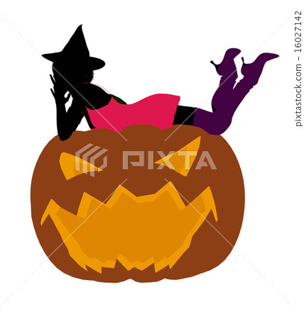 Sexy African Ameican Halloween Witch Art Illustration Silhouette 16027142