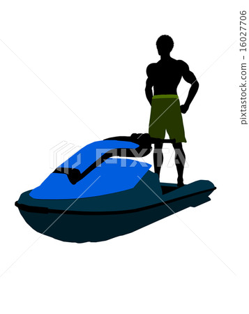 African American Male Jetskier Art Illustration Silhouette 16027706