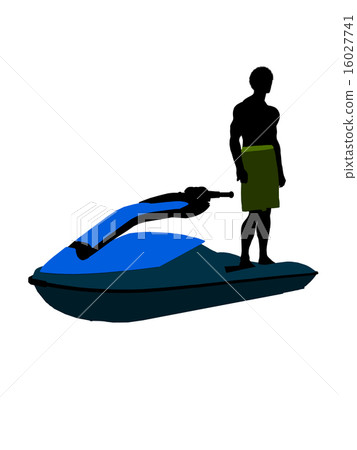 African American Male Jetskier Art Illustration Silhouette 16027741