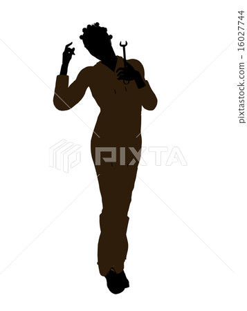 Female African American Mechanic Silhouette 16027744