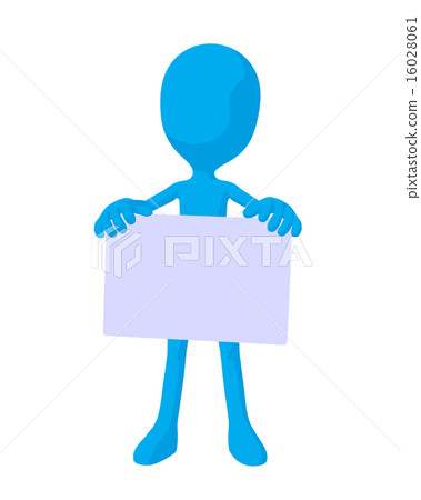 Cute Blue silhouette guy holding a blank business card Cute Blue silhouette guy holding a blank business card 16028061
