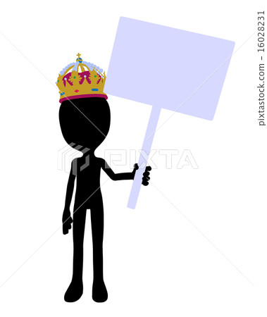 Cute Black Silhouette King Guy Holding A Blank Sign 16028231