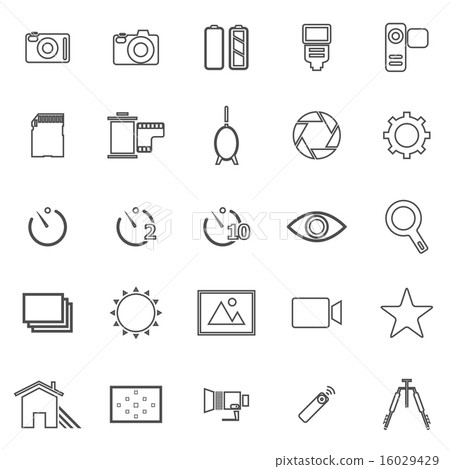 Camera line icons on white background 16029429