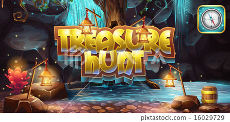 Horizontal banner, icon to the computer game treasure hunt Horizontal banner, icon to the computer game treasure hunt 16029729