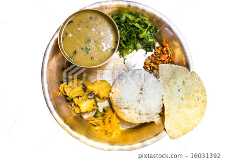Traditional Nepali Dal Baht Set isolated in white Traditional Nepali Dal Baht Set isolated in white 16031392
