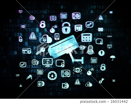 Protection concept: Cctv Camera on Digital background 16031442