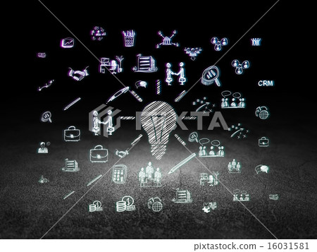 Business concept: Light Bulb in grunge dark room 16031581