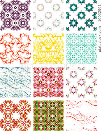 Set seamless geometric patterns - circles, swirls and floral textures Set seamless geometric patterns - circles, swirls and floral textures 16032961
