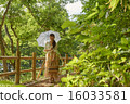 A girl in a sightseeing spot that has a parasol 16033581