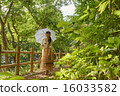 A girl in a sightseeing spot that has a parasol 16033582