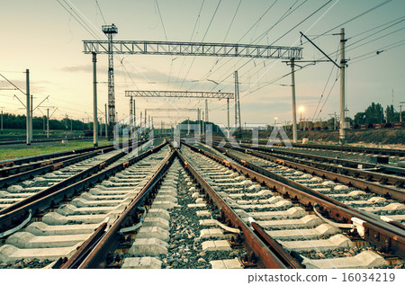 Cargo train platform at sunset. Railway station Cargo train platform at sunset. Railway station 16034219