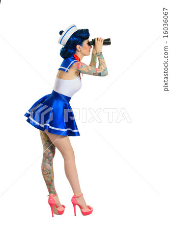 Girl with binoculars retro style Girl with binoculars retro style 16036067